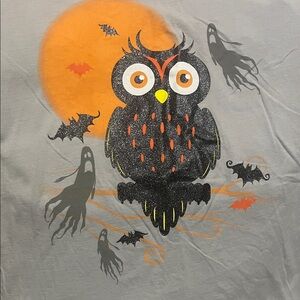 Gray Glittery Owl Halloween Medium Shirt